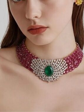 Lux Ruby & Emerald tone Statement Choker Necklace
